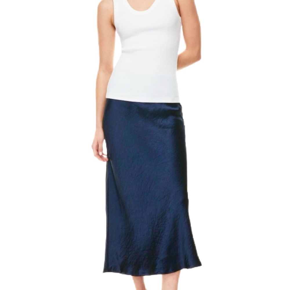 Aritzia Babaton Navy Satin Maxi Slip Skirt Size 12